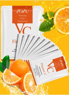 Zozu 10 Pcs Vitamin C Hydrating Facial Mask Set Moisturizing Whitening Anti Aging Anti Wrinkle Brightening Face Mask sheet with VC for Women and Men Hydrate Smooth Skincare Facial Sheet for All Skin Types  - Image 5