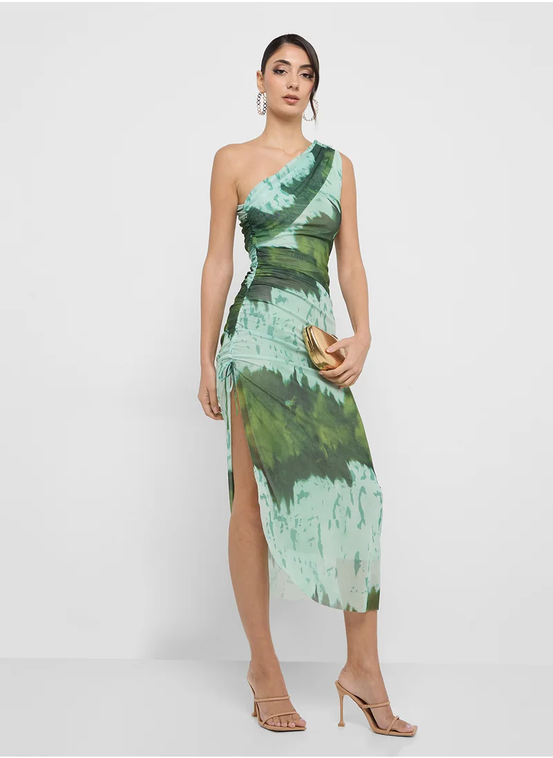 جينجر Tie Dye Print Ruched Bodycon Dress