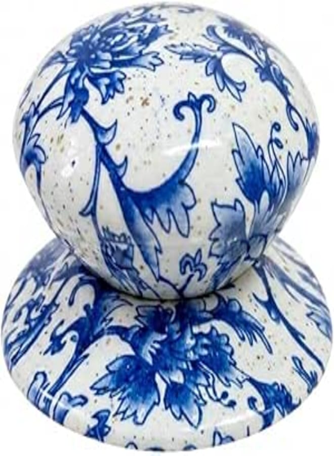 Ceramic Round Pot Lid Knob, Blue and White Floral Design, Replacement Cover Handle with Screw (1)