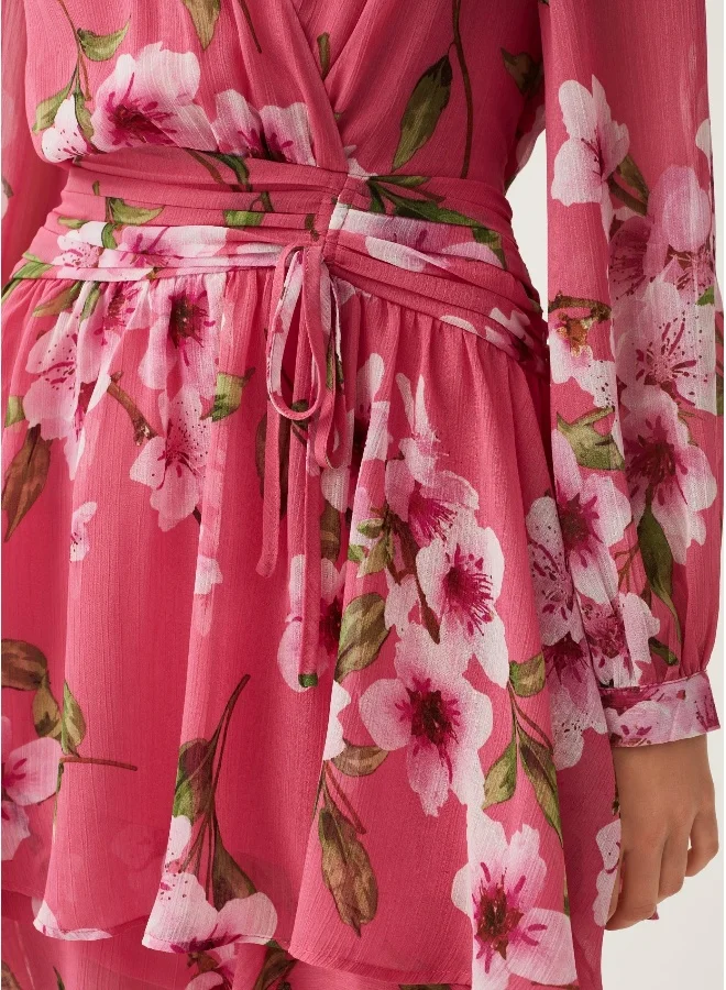 او في اس Ovs Short Tiered Dress With Floral Print