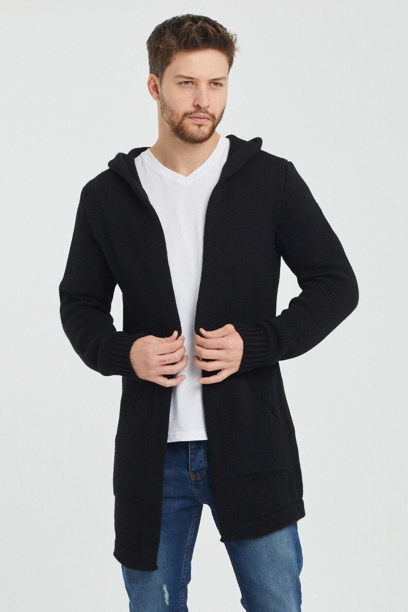 Tarz Cool Style Cool Men's Black Patterned Knitwear Cardigan - HRK8085R03S  - Image 2