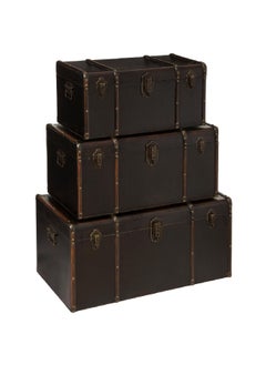 atmosphera 3-Piece British Flower Durable Wooden Storage Trunk Set Brown 38.5 x 38 x 79 cm 173489  - Image 5