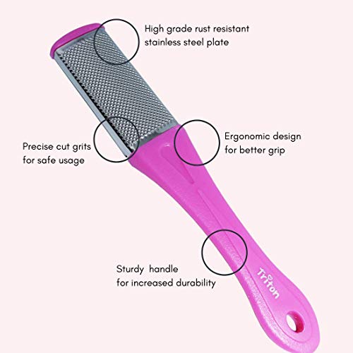 TRITON 2 in 1 Stainless Steel with Emery Pad Foot Scrubber Rasp File Buffer Scraper Reduce Corns Callus Rough Hard Dry Crack Dead Skin, Pink - Image 3