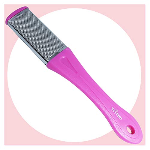 TRITON 2 in 1 Stainless Steel with Emery Pad Foot Scrubber Rasp File Buffer Scraper Reduce Corns Callus Rough Hard Dry Crack Dead Skin, Pink - Image 1