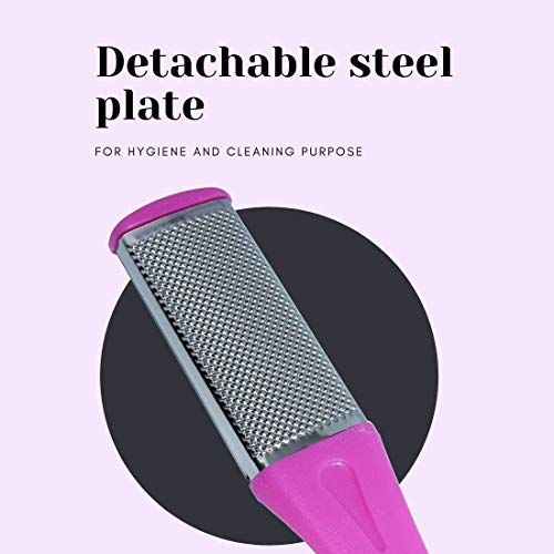 TRITON 2 in 1 Stainless Steel with Emery Pad Foot Scrubber Rasp File Buffer Scraper Reduce Corns Callus Rough Hard Dry Crack Dead Skin, Pink - Image 4