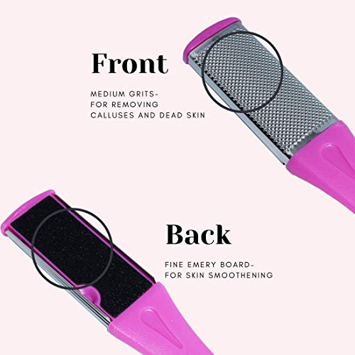 TRITON 2 in 1 Stainless Steel with Emery Pad Foot Scrubber Rasp File Buffer Scraper Reduce Corns Callus Rough Hard Dry Crack Dead Skin, Pink - Image 2