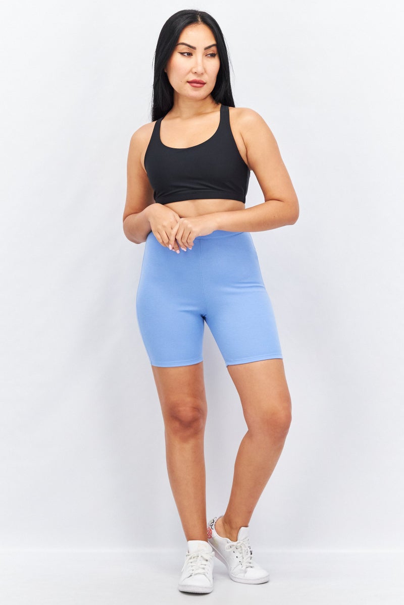 NA-KD Women Regular Fit Plain Basic Shorts, Blue - Image 3