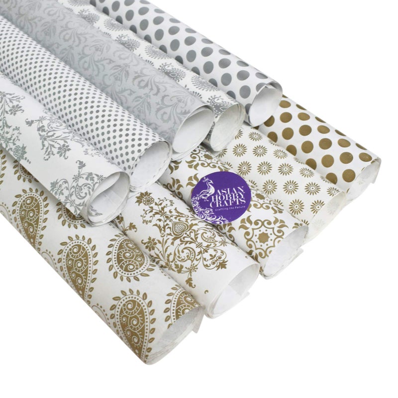Asian Hobby Crafts Printed Gift Wrapping Paper 10 Assorted Design Sheets For Birthday, Wedding, Return Gifts Ideal For Any Occasion,Wrapping paper Size 26”x 19” Inch Pack of 10 Sheets. - Image 5