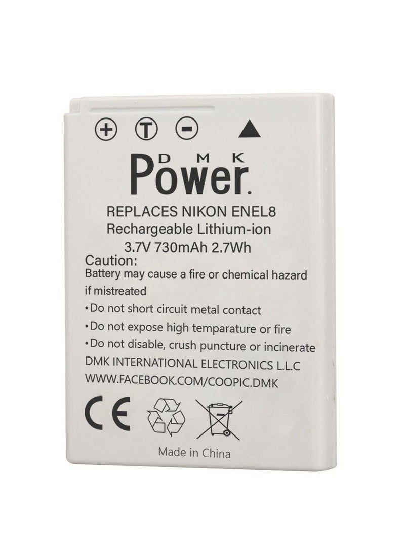 DMK Power - DMK Power EN-EL8 730mAh Camera Battery Compatible with Nikon Coolpix P1 P2 S1 S2 S3 S5 S6 S7 S7c Coolpix S8 S9 S50 S51 S51c S52 S52c Cool-Station MV-11 MV-121 - Image 1