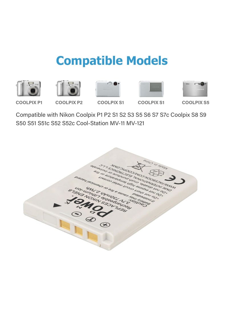 DMK Power - DMK Power EN-EL8 730mAh Camera Battery Compatible with Nikon Coolpix P1 P2 S1 S2 S3 S5 S6 S7 S7c Coolpix S8 S9 S50 S51 S51c S52 S52c Cool-Station MV-11 MV-121 - Image 1