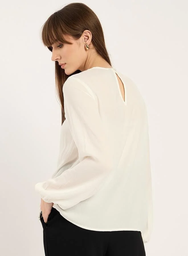 Femmella  Femmella White Lace Hem Long Sleeve Top for Women | Best Price UAE