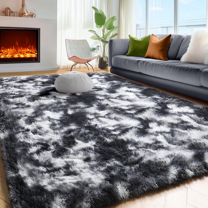 PAGISOFE Black White Grey Bedroom Rugs 4x6 Ft, Soft Fluffy Fuzzy Plush Indoor Floor Area Rug for Living Room Kids Room Playroom Dorm Home Office Nursery Men Boys Rooms Decor Carpet Aesthetic - Image 3