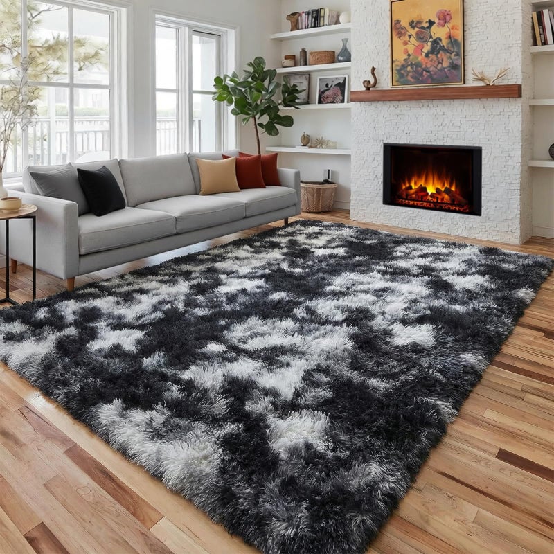 PAGISOFE Black White Grey Bedroom Rugs 4x6 Ft, Soft Fluffy Fuzzy Plush Indoor Floor Area Rug for Living Room Kids Room Playroom Dorm Home Office Nursery Men Boys Rooms Decor Carpet Aesthetic - Image 1