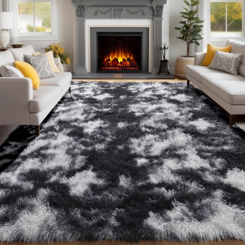 PAGISOFE Black White Grey Bedroom Rugs 4x6 Ft, Soft Fluffy Fuzzy Plush Indoor Floor Area Rug for Living Room Kids Room Playroom Dorm Home Office Nursery Men Boys Rooms Decor Carpet Aesthetic - Image 5