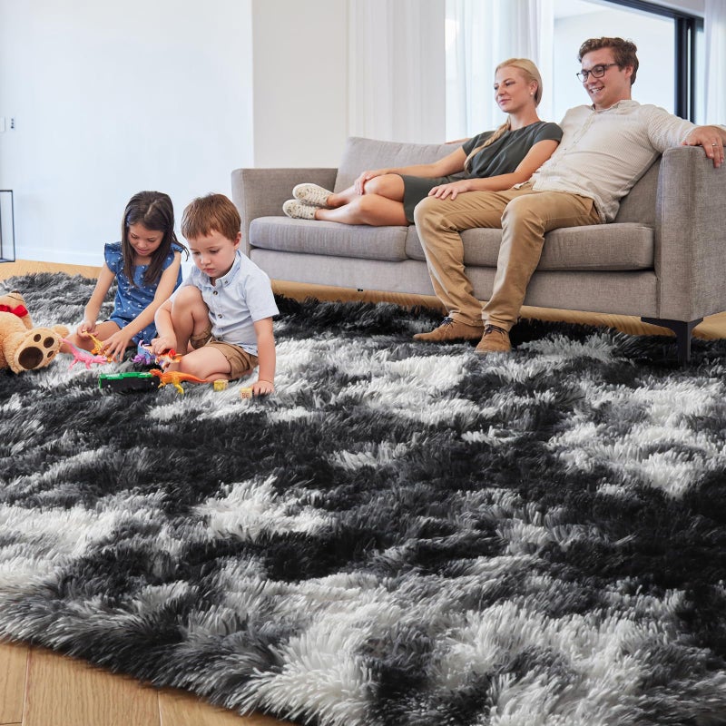 PAGISOFE Black White Grey Bedroom Rugs 4x6 Ft, Soft Fluffy Fuzzy Plush Indoor Floor Area Rug for Living Room Kids Room Playroom Dorm Home Office Nursery Men Boys Rooms Decor Carpet Aesthetic - Image 2