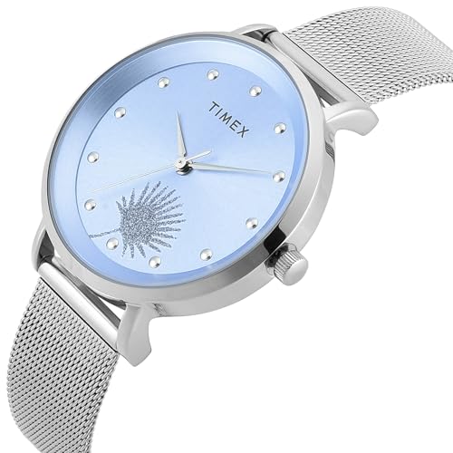 TIMEX Analog Watch for Woman with Blue Round Dial & Silver Stainless Steel Bracelet Band Water Resistant Women's Wrist Watches - TWEL12922 - Image 2