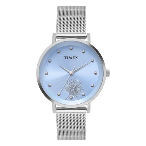 TIMEX Analog Watch for Woman with Blue Round Dial & Silver Stainless Steel Bracelet Band Water Resistant Women's Wrist Watches - TWEL12922 - Image 1