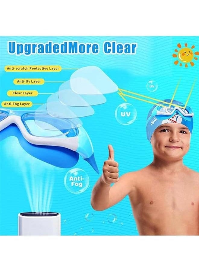 ATRJSZ Swimming Goggles with Earplug, Swim Cap for Kids, Silicone Cartoon Swim Cap, No Leaking Soft Silicone Protection Lenses Waterproof Goggles for Children - Image 3