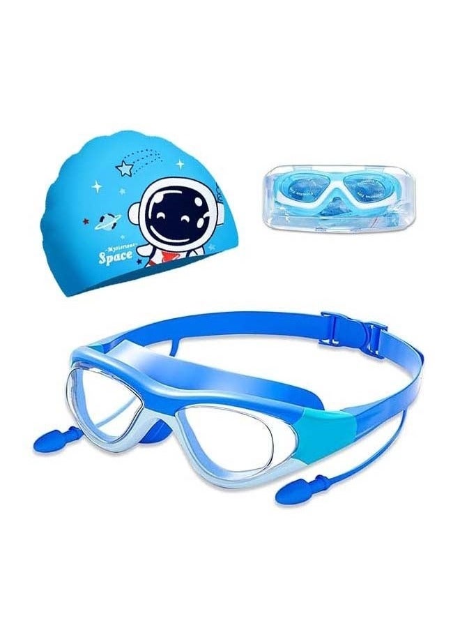 ATRJSZ Swimming Goggles with Earplug, Swim Cap for Kids, Silicone Cartoon Swim Cap, No Leaking Soft Silicone Protection Lenses Waterproof Goggles for Children - Image 1