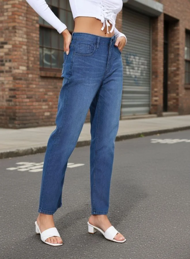 Freehand  Women Straight Fit Solid Mid Rise Jeans  | Best Price UAE