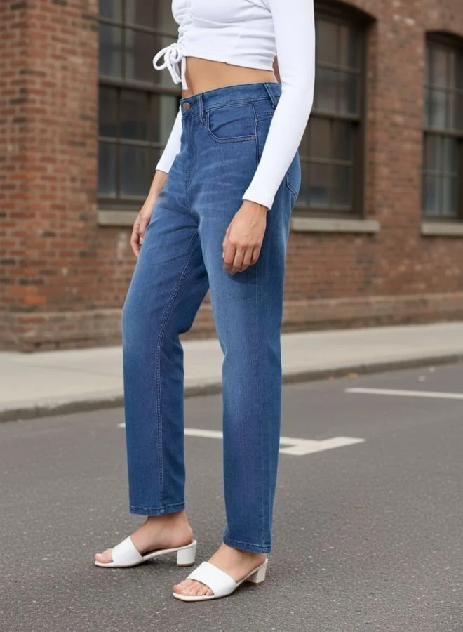 Freehand  Women Straight Fit Solid Mid Rise Jeans  | Best Price UAE