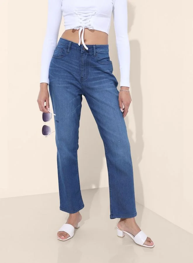 Women Straight Fit Solid Mid Rise Jeans