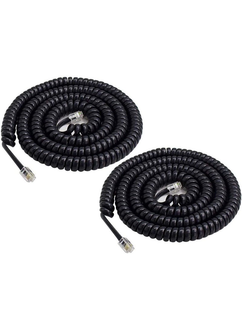 BEST ONE 2pack Telephone Handset Cable Cord, Coiled Phone Cable 3M/10ft Length Uncoiled Landline Phone Handset Cable Cord Compatible with IP & Desk Phones (Black) - Image 1