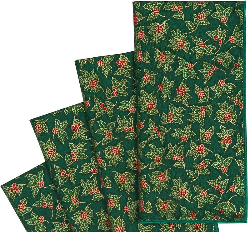 Decorative Things Christmas Napkins 18 x 18 Cloth Napkins Set of 4 Elegant 100 Cotton Linen Napkins Christmas Dinner Napkins for Christmas Table Decor and Table Settings Holiday Party Holly Print Fabric - Image 1
