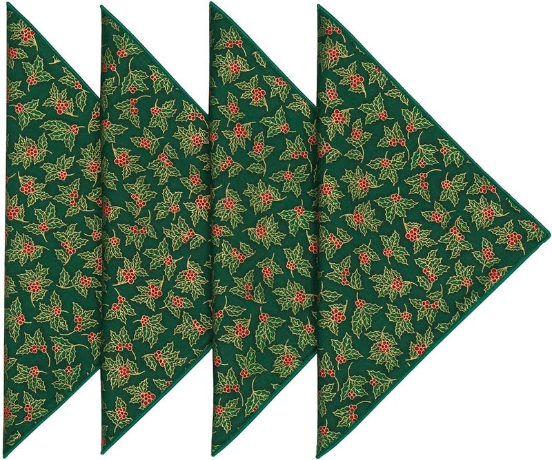 Decorative Things Christmas Napkins 18 x 18 Cloth Napkins Set of 4 Elegant 100 Cotton Linen Napkins Christmas Dinner Napkins for Christmas Table Decor and Table Settings Holiday Party Holly Print Fabric - Image 2