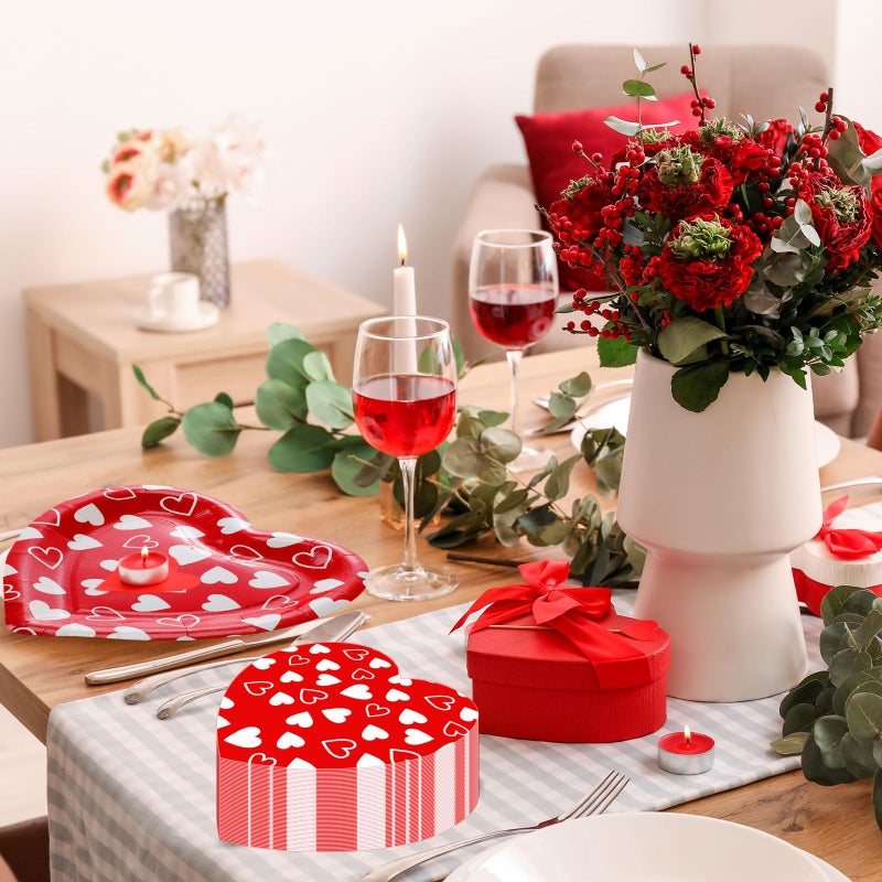 FillTouch 100 Pcs Red Heart Paper Plates with Napkins Heart Shaped Plates and Paper Napkins for Valentine Mother's Day Dinnerware Wedding Birthday Anniversary Party Favors (Novel Styles) - Image 5