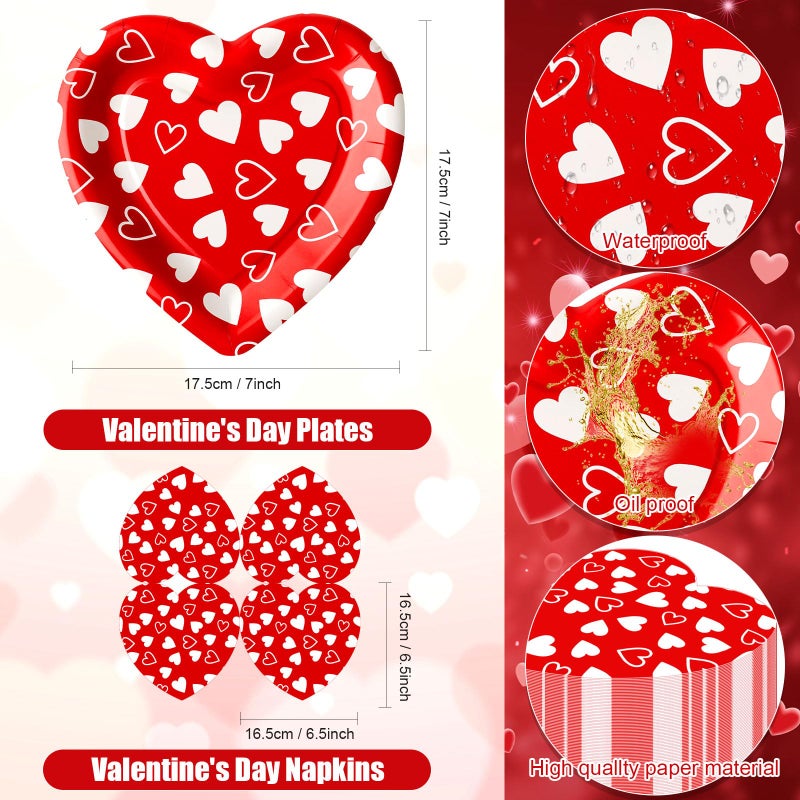 FillTouch 100 Pcs Red Heart Paper Plates with Napkins Heart Shaped Plates and Paper Napkins for Valentine Mother's Day Dinnerware Wedding Birthday Anniversary Party Favors (Novel Styles) - Image 3