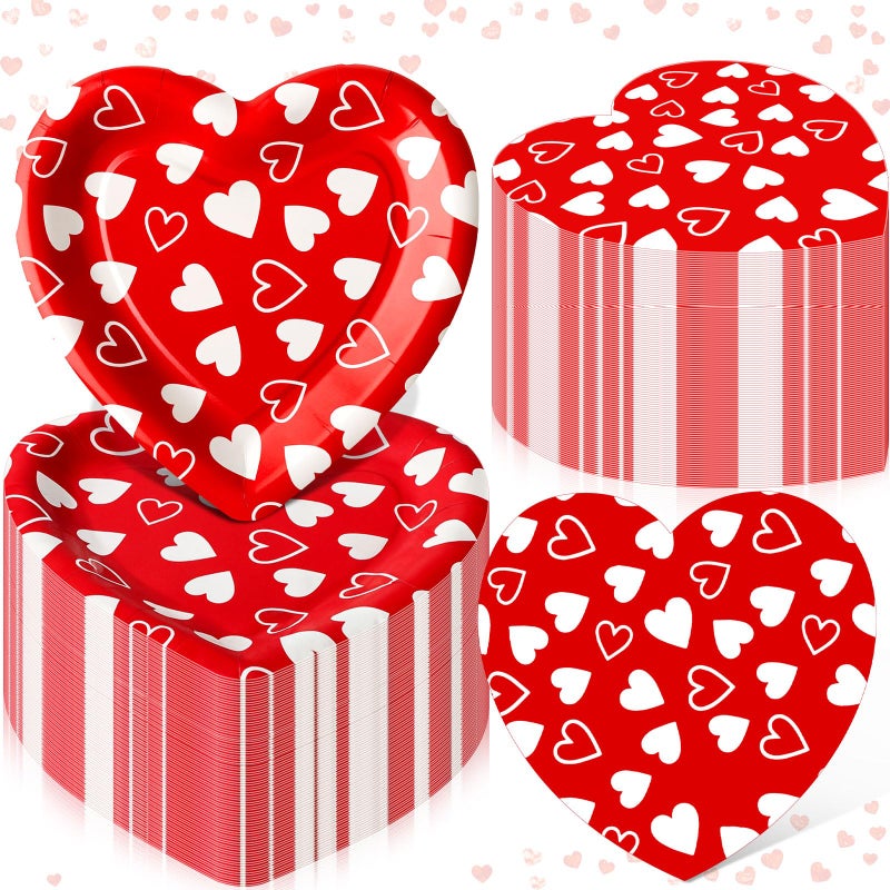 FillTouch 100 Pcs Red Heart Paper Plates with Napkins Heart Shaped Plates and Paper Napkins for Valentine Mother's Day Dinnerware Wedding Birthday Anniversary Party Favors (Novel Styles) - Image 1