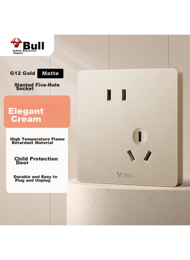 Bull Switch Socket G12 Series, 10a Slanted Five-hole Socket, Cream Style 86 Type, G12z223as, Starry Sky Gold - Image 1