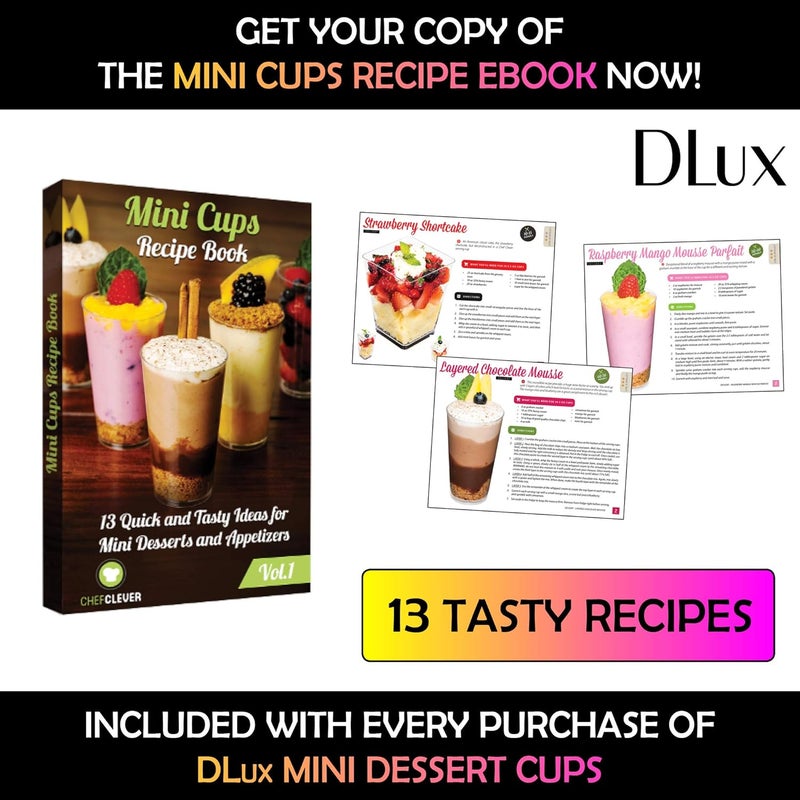 DLux 50 x 5 oz Mini Dessert Cups with Spoons Large Swirl  Clear Parfait Appetizer Cup  Small Reusable Serving Bowl for Tasting Party Desserts Appetizers  With Recipe Ebook - Image 2