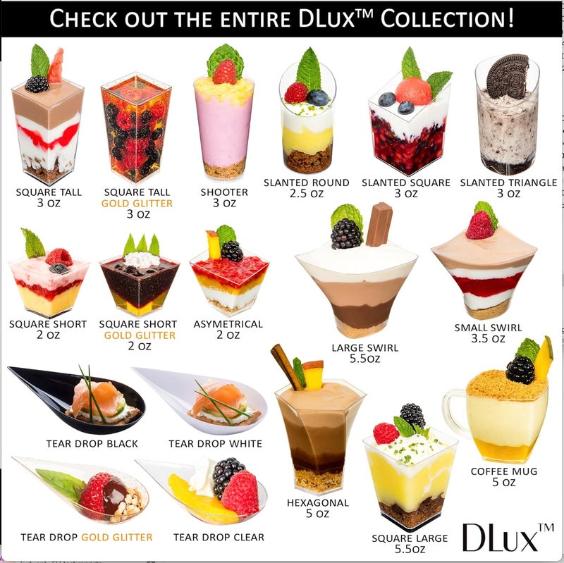 DLux 50 x 5 oz Mini Dessert Cups with Spoons Large Swirl  Clear Parfait Appetizer Cup  Small Reusable Serving Bowl for Tasting Party Desserts Appetizers  With Recipe Ebook - Image 5