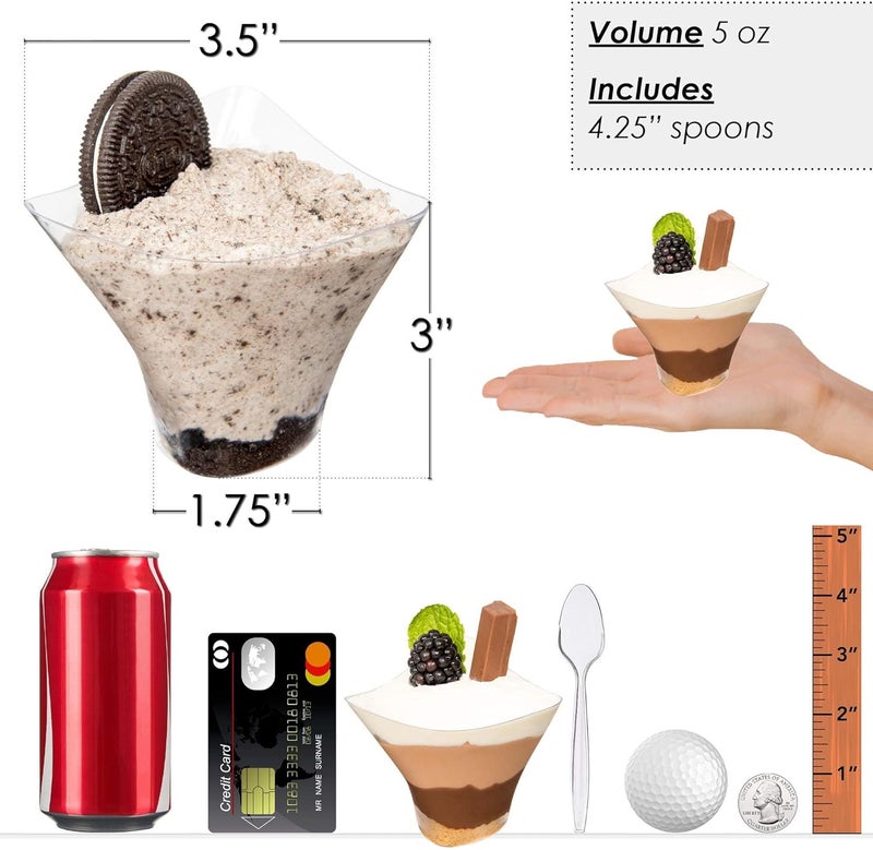 DLux 50 x 5 oz Mini Dessert Cups with Spoons Large Swirl  Clear Parfait Appetizer Cup  Small Reusable Serving Bowl for Tasting Party Desserts Appetizers  With Recipe Ebook - Image 3