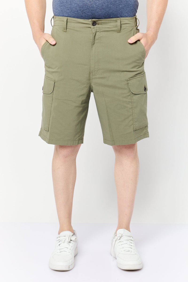 DOCKERS Men Relaxed Fit Plain Cargo Shorts, Light Olive  - Image 1