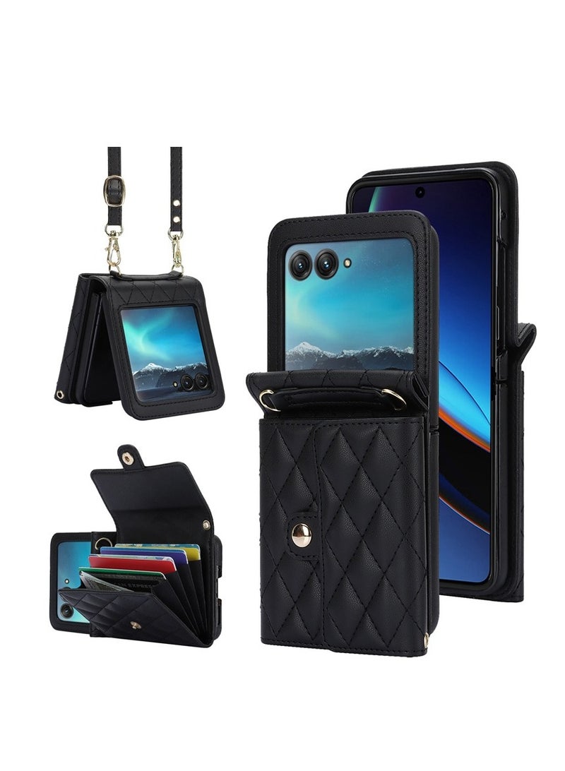 General Walletstyle case for Samsung Galaxy Z Flip 5 card slots leather crossbody wallet with RFID blocking and adjustable shoulder strap  - Image 1