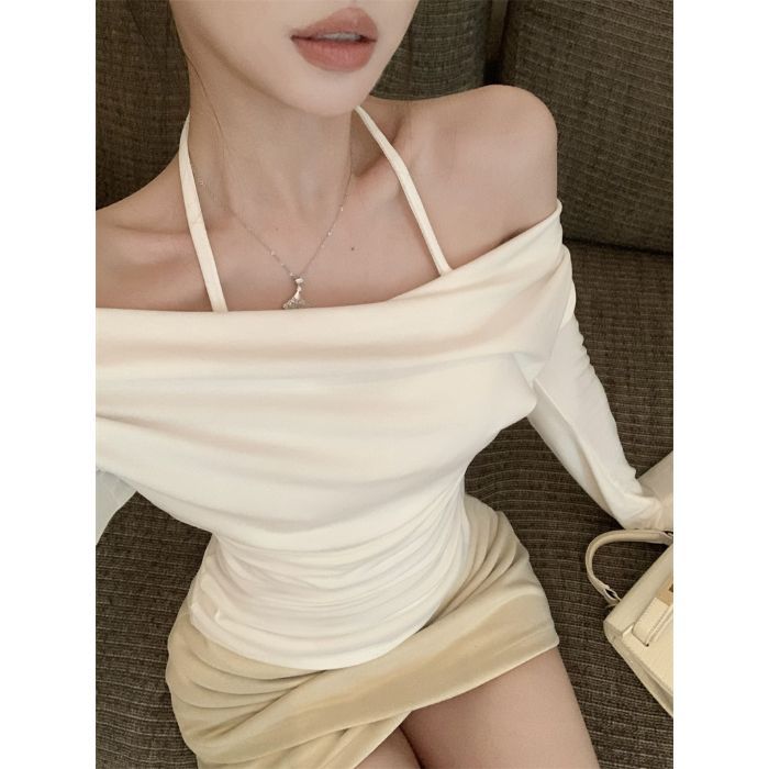 Pure Desire Style Hanging Neck Fake Two-Piece Long-Sleeved T-Shirt 2024 Early Autumn Spice Girls Slim-Fit Slimming Elegant All-Match Top - Image 1