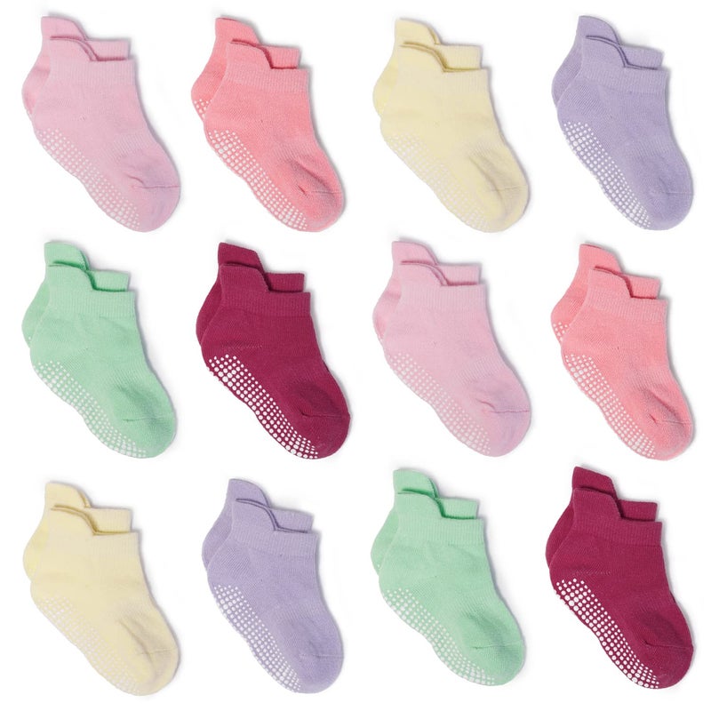 ZAPLES Baby Girls Non Slip Grip Ankle Socks with Anti Skid Soles for Infants Toddlers, Girls - 12 Pairs, 12-36 Months - Image 1