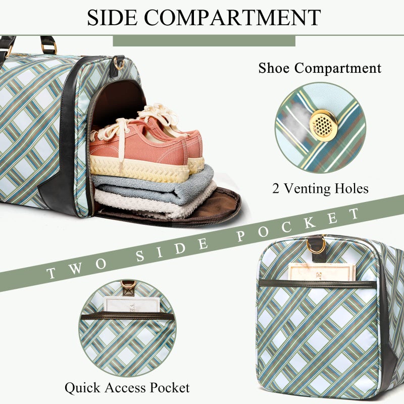 Bosidu 2Pcs Weekender Bags for Women with Toiletry Bag Shoe Compartment Cheap Overnight Bag Carry on Tote Duffle Bag for Travel Clearance Flight Approved, Green - Image 3
