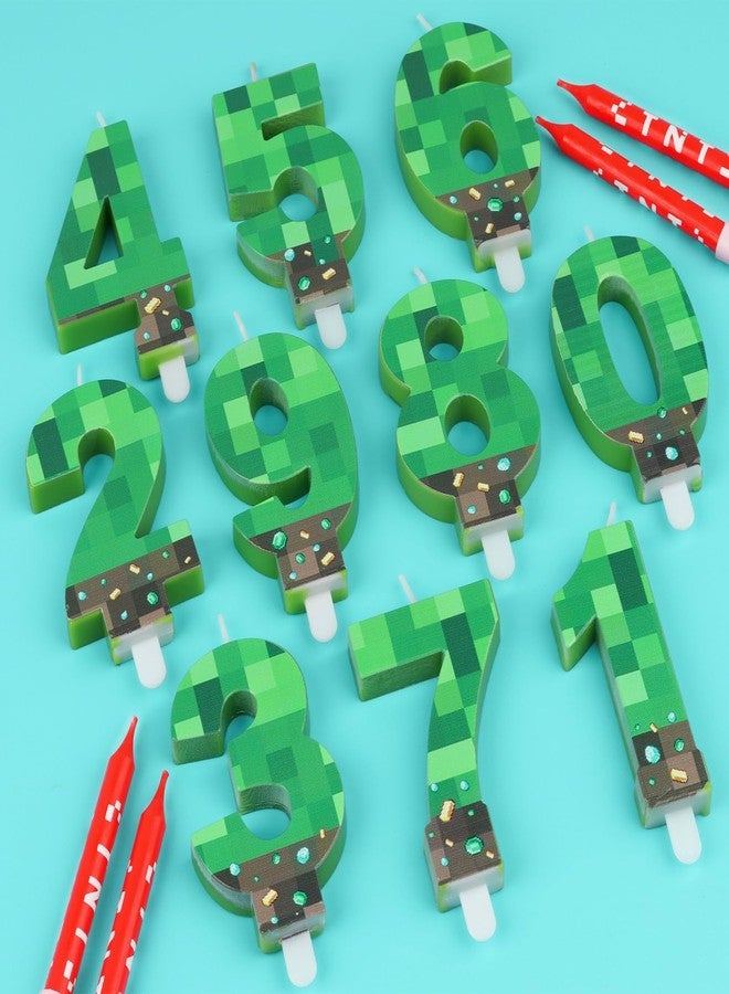 iNINGER Green Number 12 Candle,Pixel Birthday Cake Candle Decoration Green TNT Print Themed Birthday Candles Numeral Birthday Cake Topper for Boy Girl Pixel Game Party Decoration Supplies - Image 3