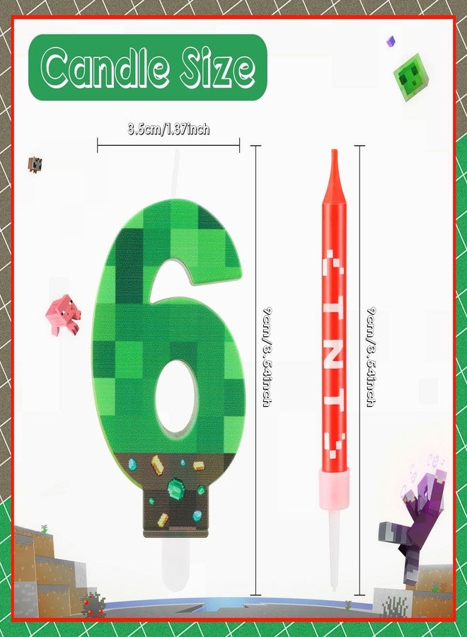 iNINGER Green Number 12 Candle,Pixel Birthday Cake Candle Decoration Green TNT Print Themed Birthday Candles Numeral Birthday Cake Topper for Boy Girl Pixel Game Party Decoration Supplies - Image 2