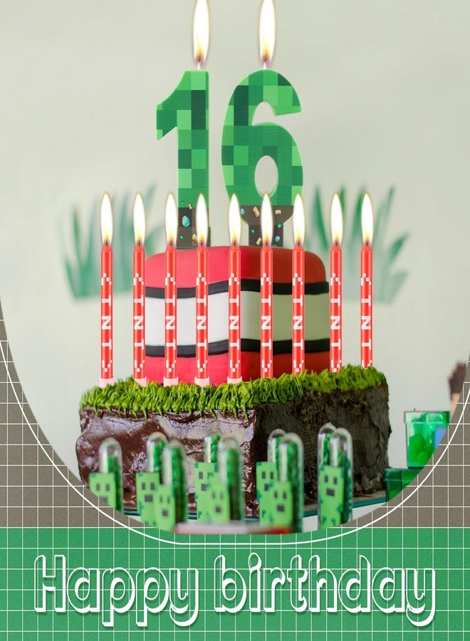 iNINGER Green Number 12 Candle,Pixel Birthday Cake Candle Decoration Green TNT Print Themed Birthday Candles Numeral Birthday Cake Topper for Boy Girl Pixel Game Party Decoration Supplies - Image 4