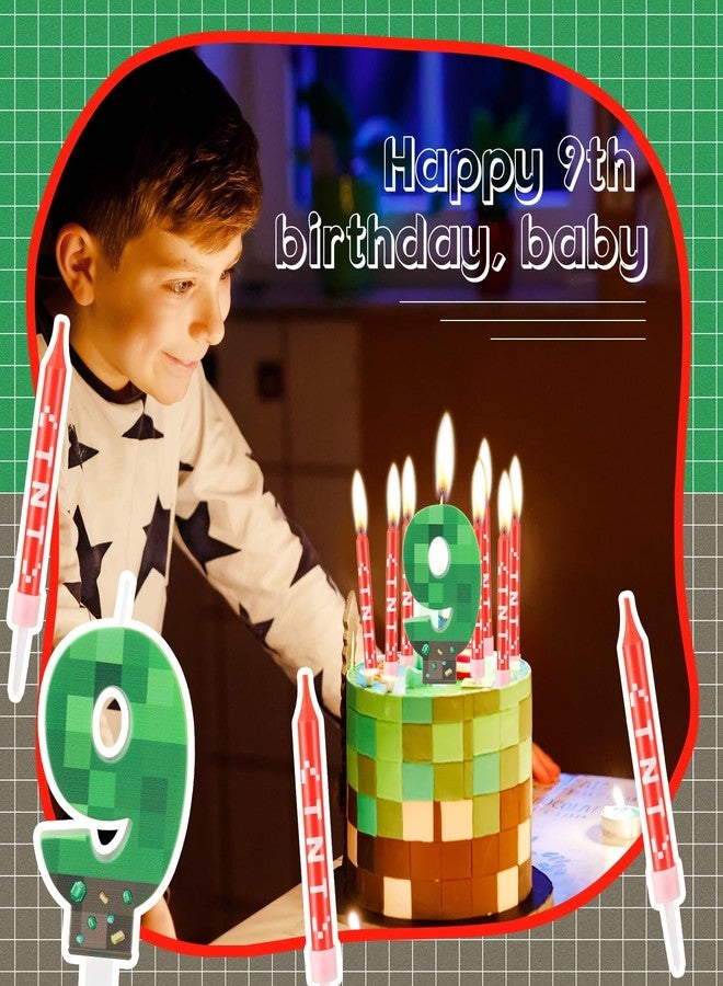 iNINGER Green Number 12 Candle,Pixel Birthday Cake Candle Decoration Green TNT Print Themed Birthday Candles Numeral Birthday Cake Topper for Boy Girl Pixel Game Party Decoration Supplies - Image 5
