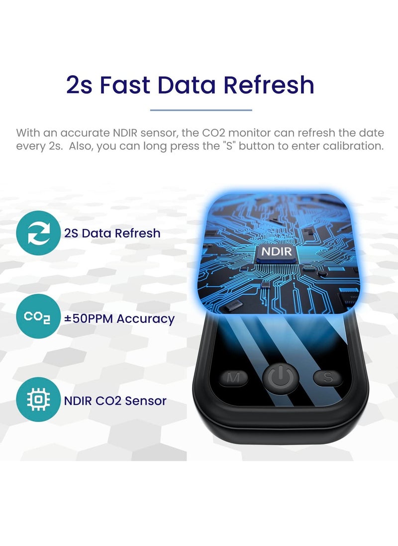 Y&D - Mini CO2 Detector, Portable Multi-Function Monitor Meter, Air Quality Monitor, Carbon Dioxide Detector with Alarm, Temperature and Humidity for Travel Home Indoor - Image 1
