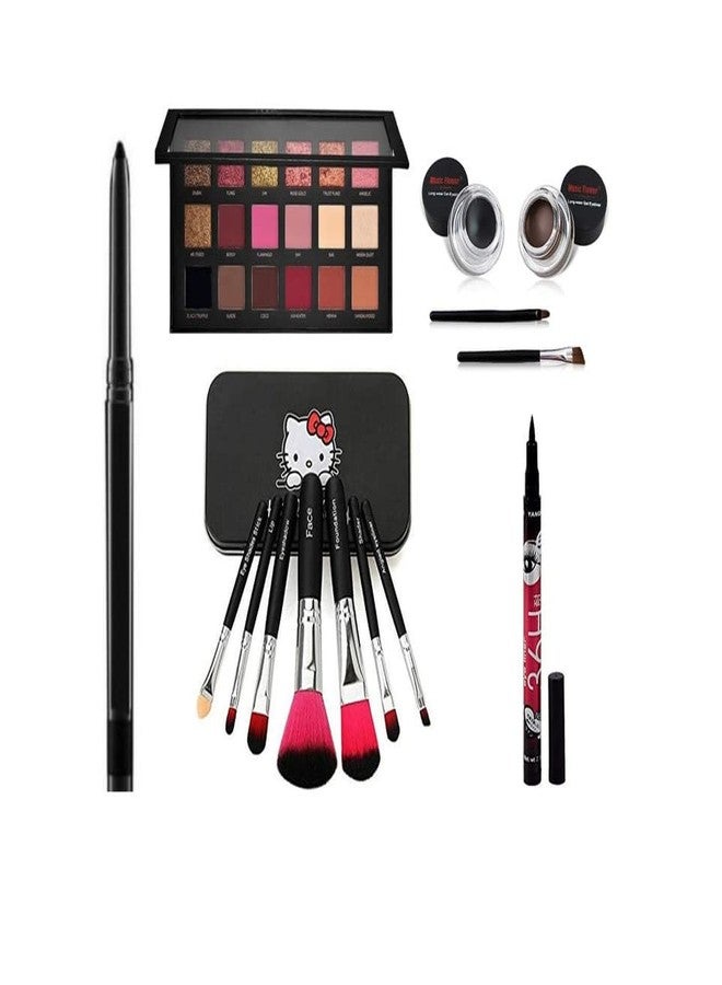 Glowhouse 60 Colors Mattes And Shimmers High Pigmented Color Board Palette,7 Pcs pink hello kitty makeup brush set,1 Makeup sponge (Set of 3) - Image 1