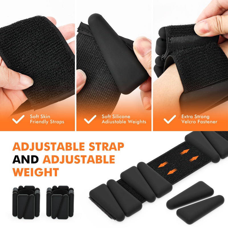WUSOPU Wrist Weights, Ankle Weights for Women Men, Adjustable Wrist Weighted Bracelet for Home Gym Workout, Running, Yoga, Exercise, Strength Training, Set of 4 (2LB Each) - Image 4