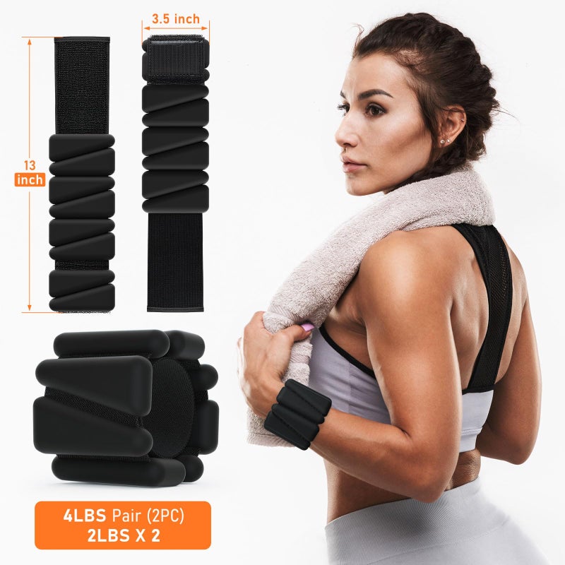 WUSOPU Wrist Weights, Ankle Weights for Women Men, Adjustable Wrist Weighted Bracelet for Home Gym Workout, Running, Yoga, Exercise, Strength Training, Set of 4 (2LB Each) - Image 2