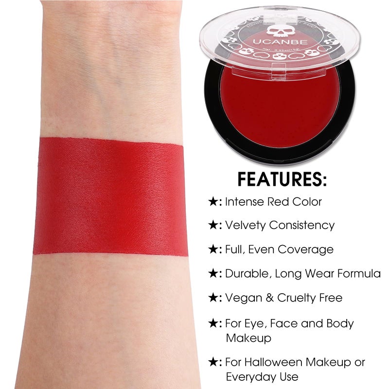 UCANBE Red Face & Body Paint Makeup Foundation, Professional Non-Toxic Cream Greasepaint, Oil-Based Face Painting Kit for Kids & Adults Party, Halloween SFX Devil Clown Vampire Costume Cosplay Makeup - Image 2